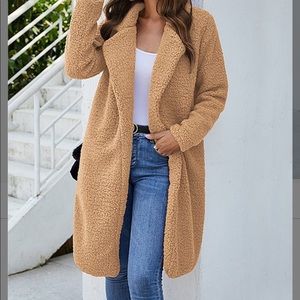 BRAND NEW! Camel fuzzy longline trench coat